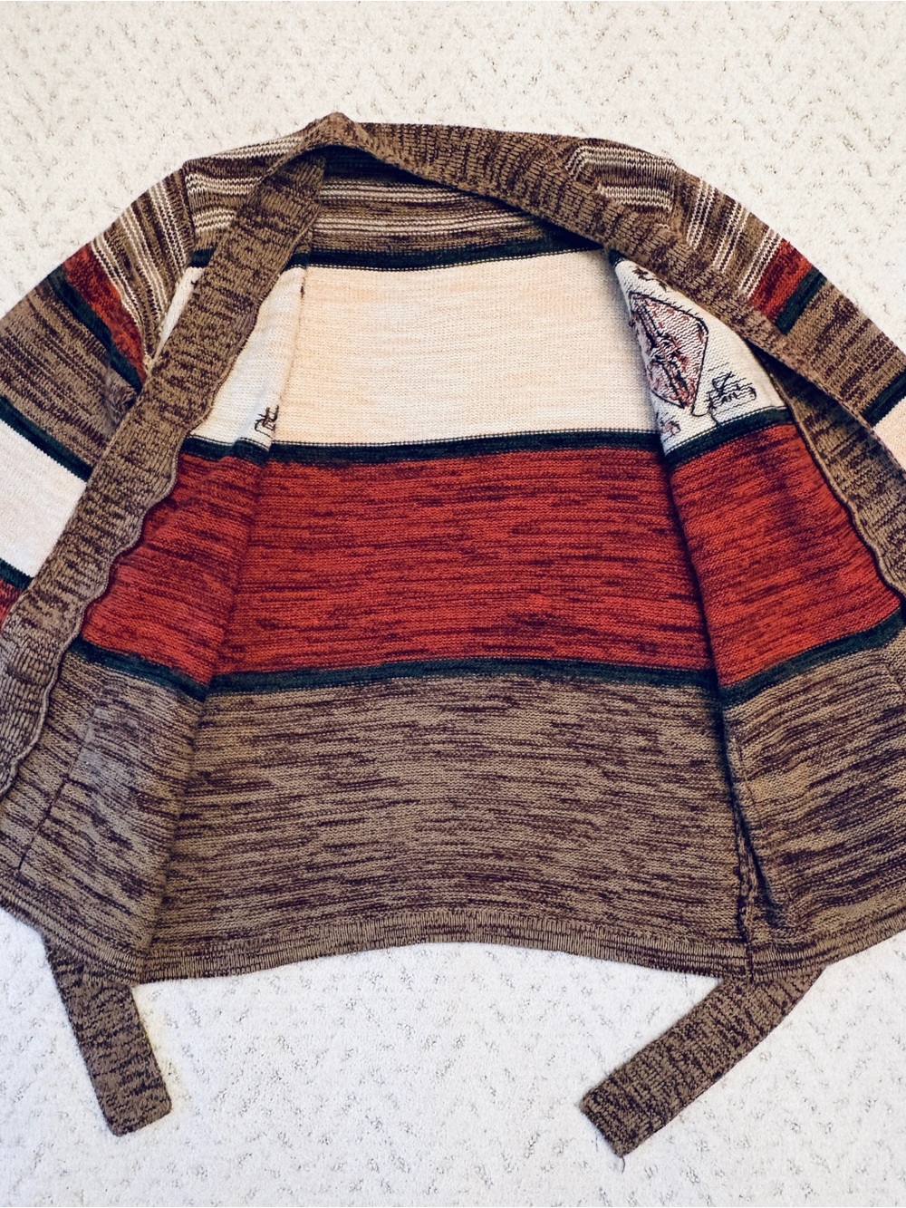 Vintage Southwestern Aztec Belted Cardigan Sweater Womens Medium Earthy Boho - Picture 7 of 12